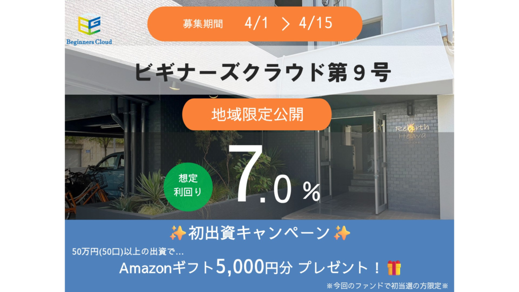 ビギナーズクラウド（Beginners Cloud）で1万円から福岡不動産クラファン！ 新規登録でアマギフ500円分さらに+5,000円の限定特典も!