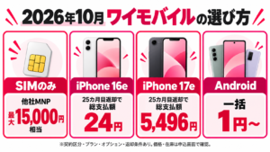 2026年10月のワイモバイル SIM特典・iPhone返却価格・Android一括価格の比較